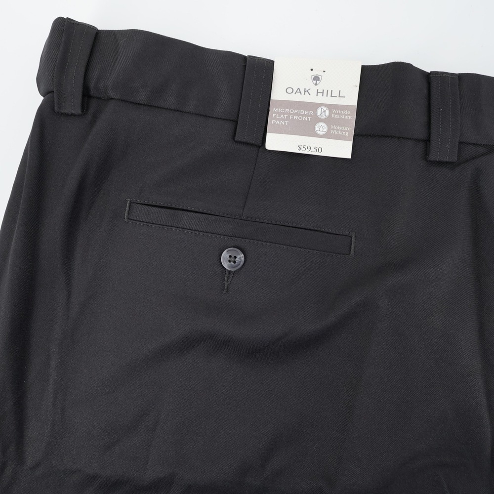 NEW Oak Hill Mens Microfiber Flat Front Pants Black Wrinkle Resistant 50x30‎